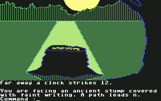 Transylvania (Commodore 64) screenshot: You are facing an ancient stump...