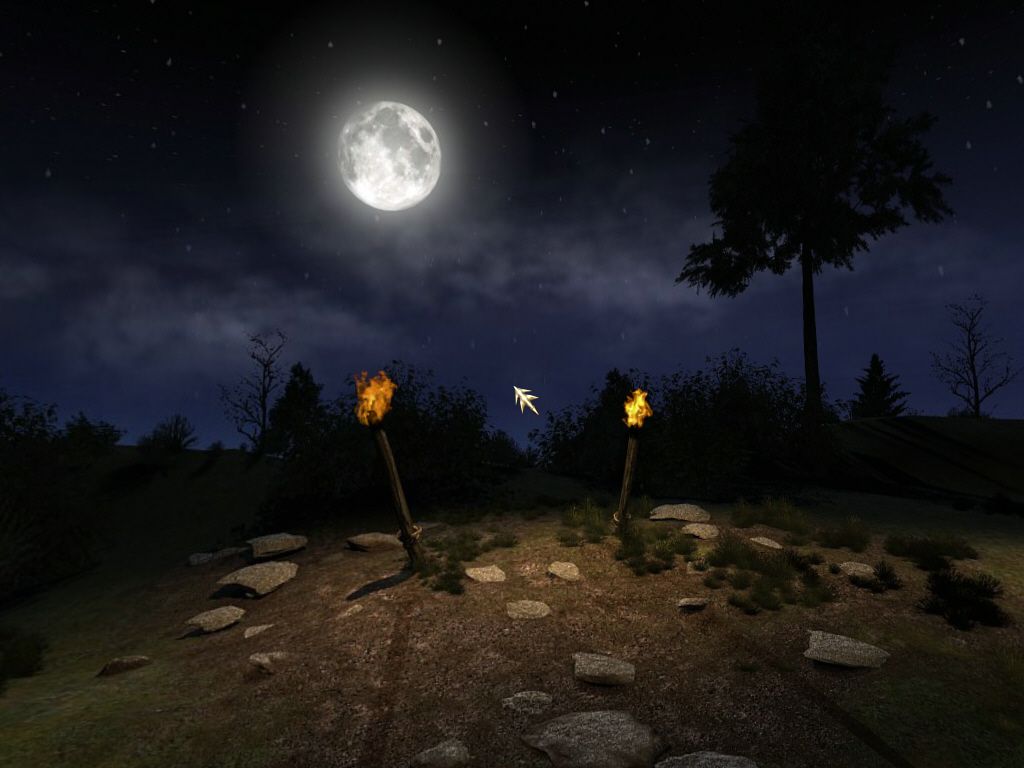 Echo: Secrets of the Lost Cavern (Windows) screenshot: Moonlight and ceremonial torches light your way.
