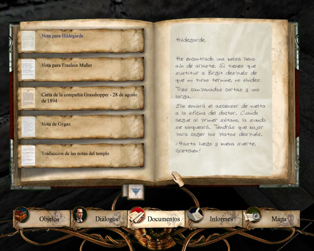 Sherlock Holmes: The Awakened (Windows) screenshot: Watson keeps a log of every document and event in the game.