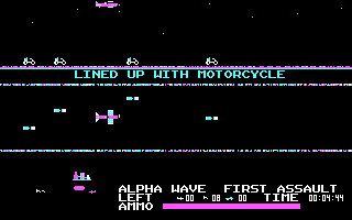 Flightmare (DOS) screenshot: Lining up to shoot the motorcycle tires.
