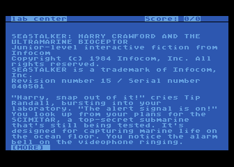 Seastalker (Atari 8-bit) screenshot: Starting location part 1