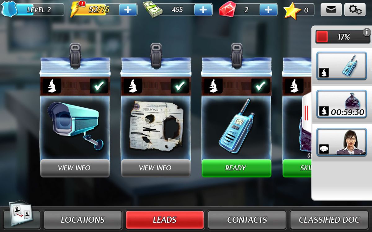 The Blacklist: Conspiracy (Android) screenshot: Overview of the leads