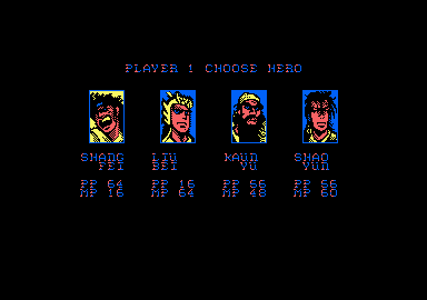 Dynasty Wars (Amstrad CPC) screenshot: Choose your hero.