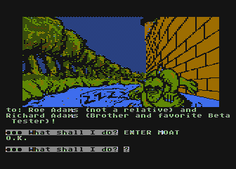 Sorcerer of Claymorgue Castle (Atari 8-bit) screenshot: There is a moat monster in the moat.