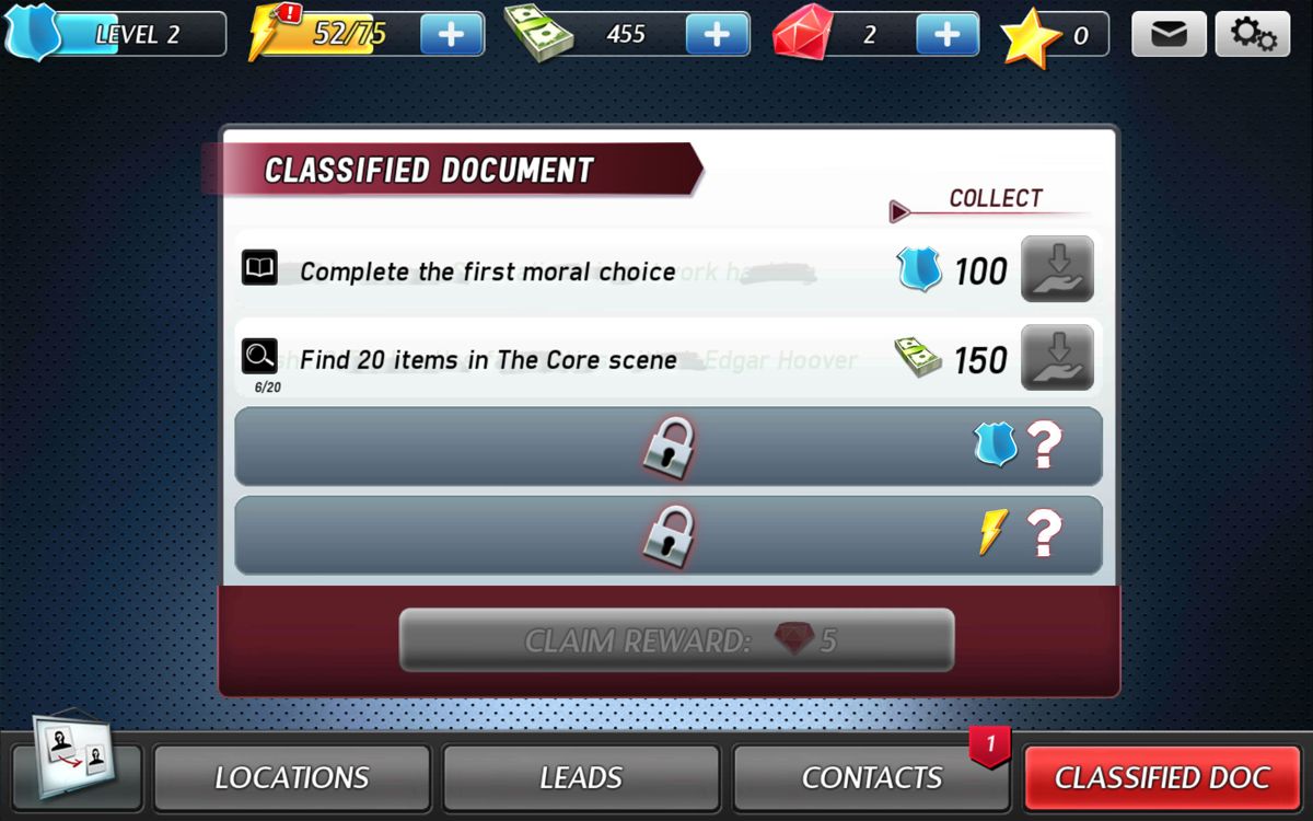 The Blacklist: Conspiracy (Android) screenshot: Progress for the classified document