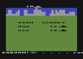 Kaboom! (Atari 8-bit) screenshot: The high scores
