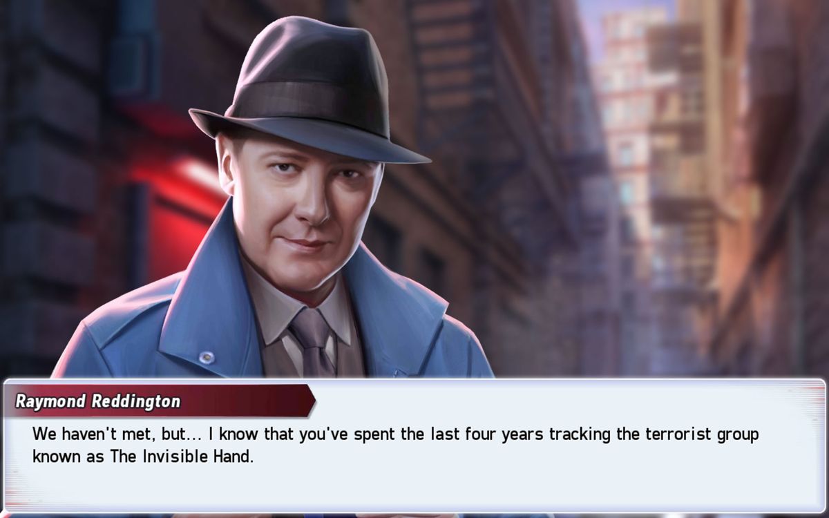 The Blacklist: Conspiracy (Android) screenshot: Meeting Reddington in the introduction.