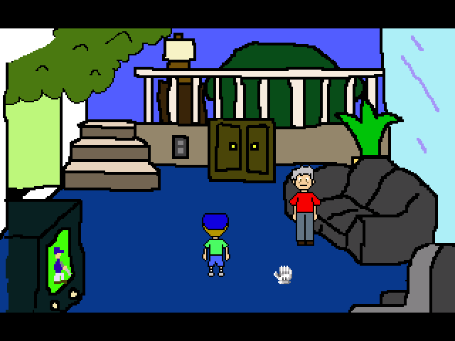 The Great Casserole Caper (Windows) screenshot: The living room with your grandpa