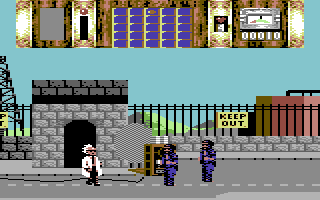 Time Machine (Commodore 64) screenshot: Back to the future - It's terrorists!
