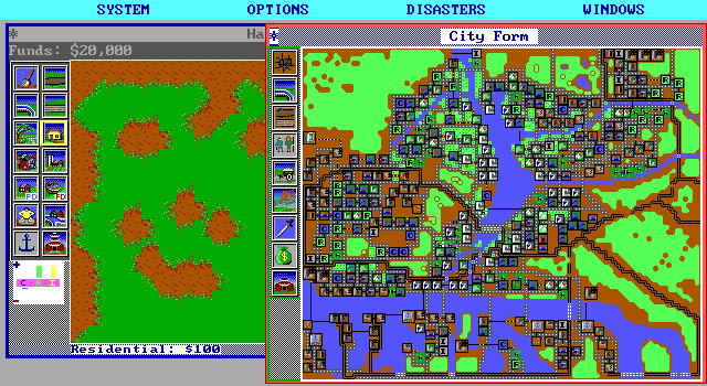 SimCity Graphics Set 1: Ancient Cities (DOS) screenshot: Changed the graphics to Ancient Asia. (EGA HI-RES)