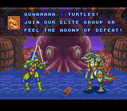 Teenage Mutant Ninja Turtles: Tournament Fighters (SNES) screenshot: Before a fight in Story Mode