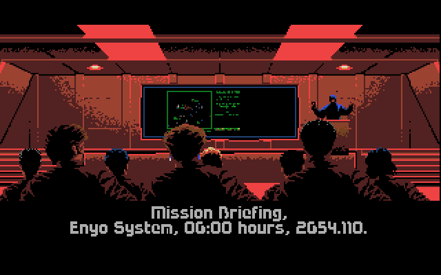 Wing Commander (Amiga) screenshot: Mission briefing begins