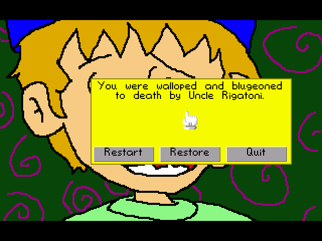 The Great Casserole Caper (Windows) screenshot: You have been caught by your uncle. Game over.