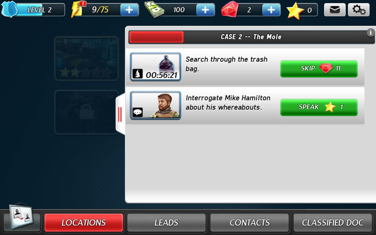 The Blacklist: Conspiracy (Android) screenshot: Progress for the events