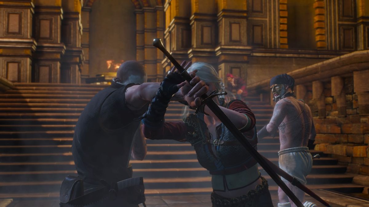 The Witcher 3: Wild Hunt - Alternative Look for Ciri (PlayStation 4) screenshot: Ciri and Dandelion on the run