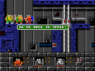 The Lost Vikings (DOS) screenshot: Back in space.