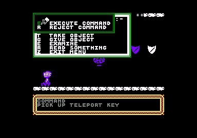 Spellbound (Amstrad CPC) screenshot: Picking up the teleport key.