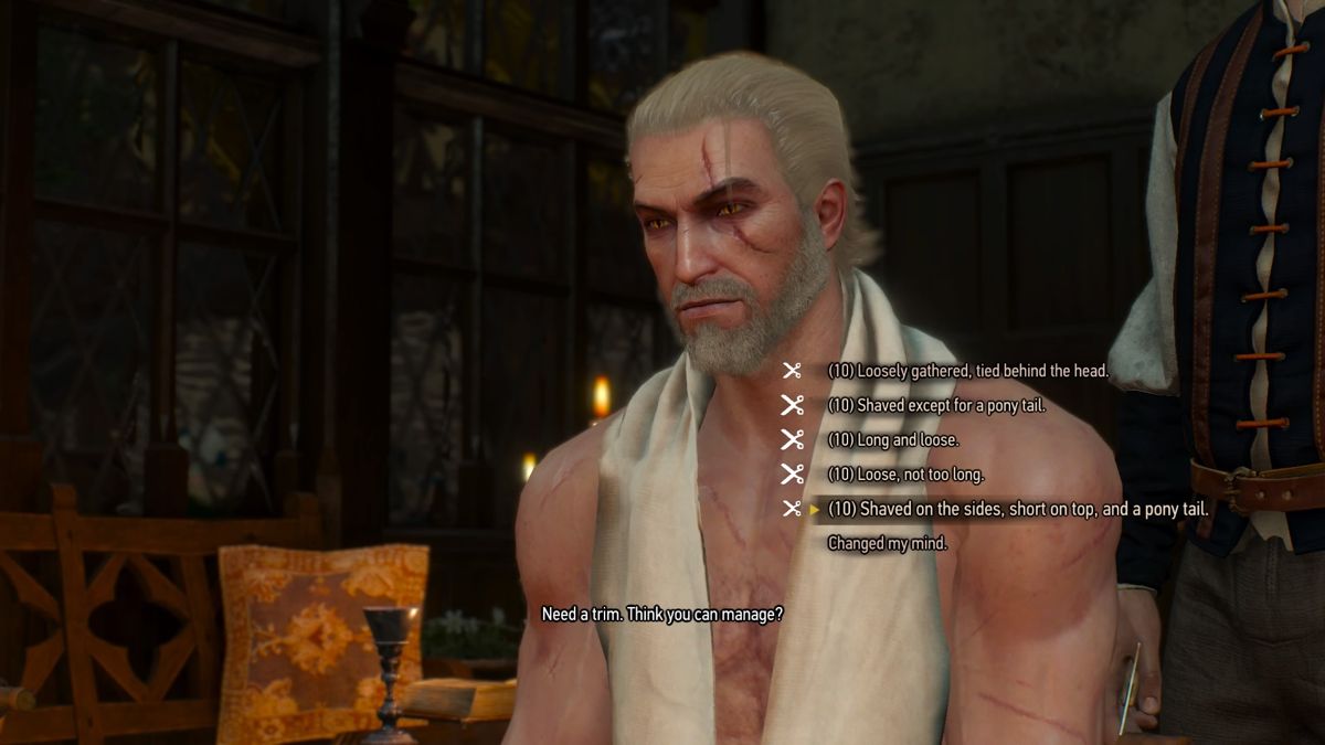 The Witcher 3: Wild Hunt - Beard and Hairstyle Set (PlayStation 4) screenshot: List of available hairstyles after this DLC (the current hairstyle is not listed)