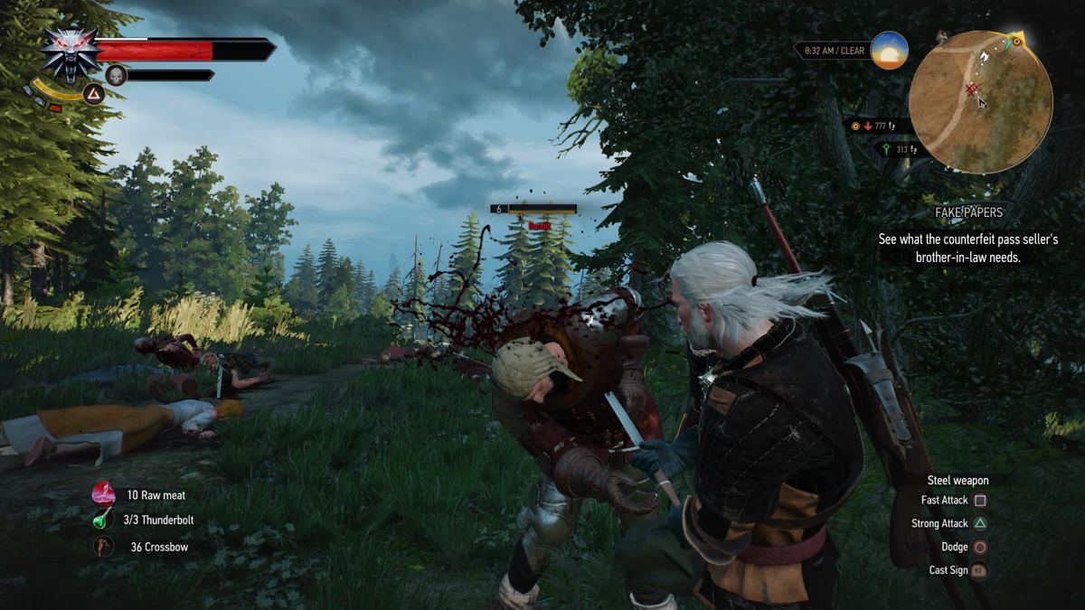 The Witcher 3: Wild Hunt (PlayStation 4) screenshot: Killing bandits