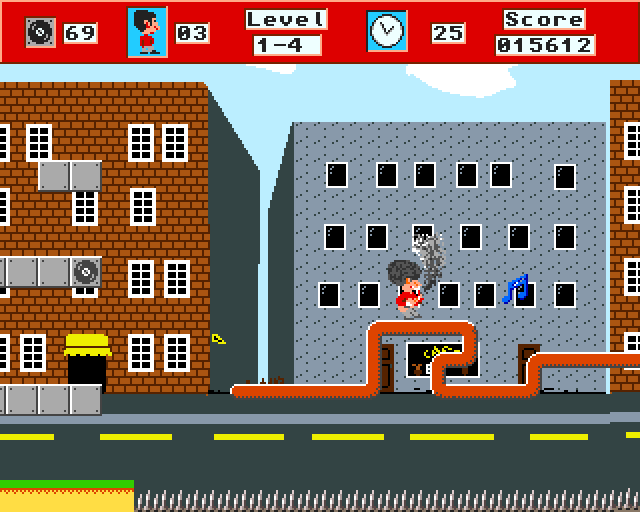 Super Bob Dylan (Amiga) screenshot: Level 1-4: city level