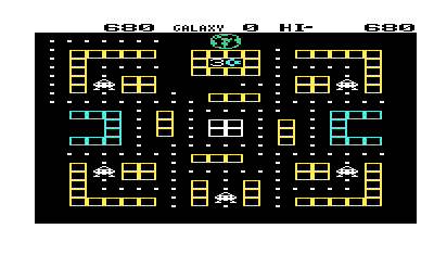 Cosmic Cruncher (VIC-20) screenshot: A bonus item, in the shape of the Earth, appears at the top of the maze.