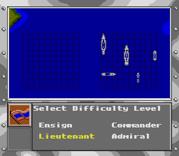 Super Battleship: The Classic Naval Combat Game (Genesis) screenshot: Select a difficulty level