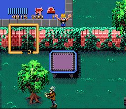 Zombies Ate My Neighbors (SNES) screenshot: By using the trampoline you can jump over walls