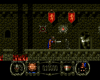 Stormlord (Amiga) screenshot: Skeleton - typical inhabitant of the castle levels.