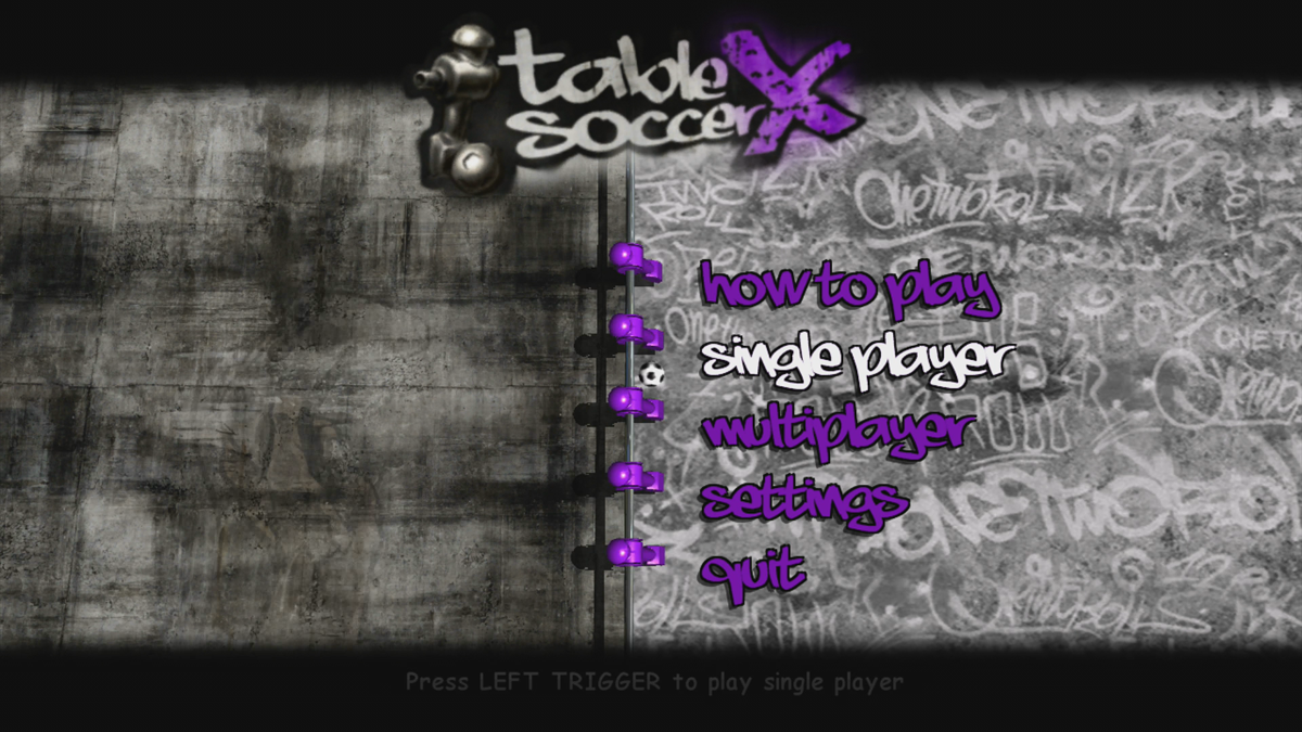 Table Soccer X (Xbox 360) screenshot: Main menu (Trial version)