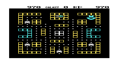 Cosmic Cruncher (VIC-20) screenshot: The game is a Pac-man clone where you control a chomping Commodore logo.