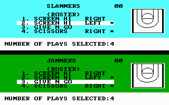 Fast Break (DOS) screenshot: The playbook (EGA)