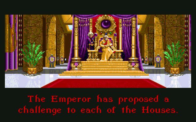 Dune II: The Building of a Dynasty (DOS) screenshot: Emperor started a duel and all hell broke loose.