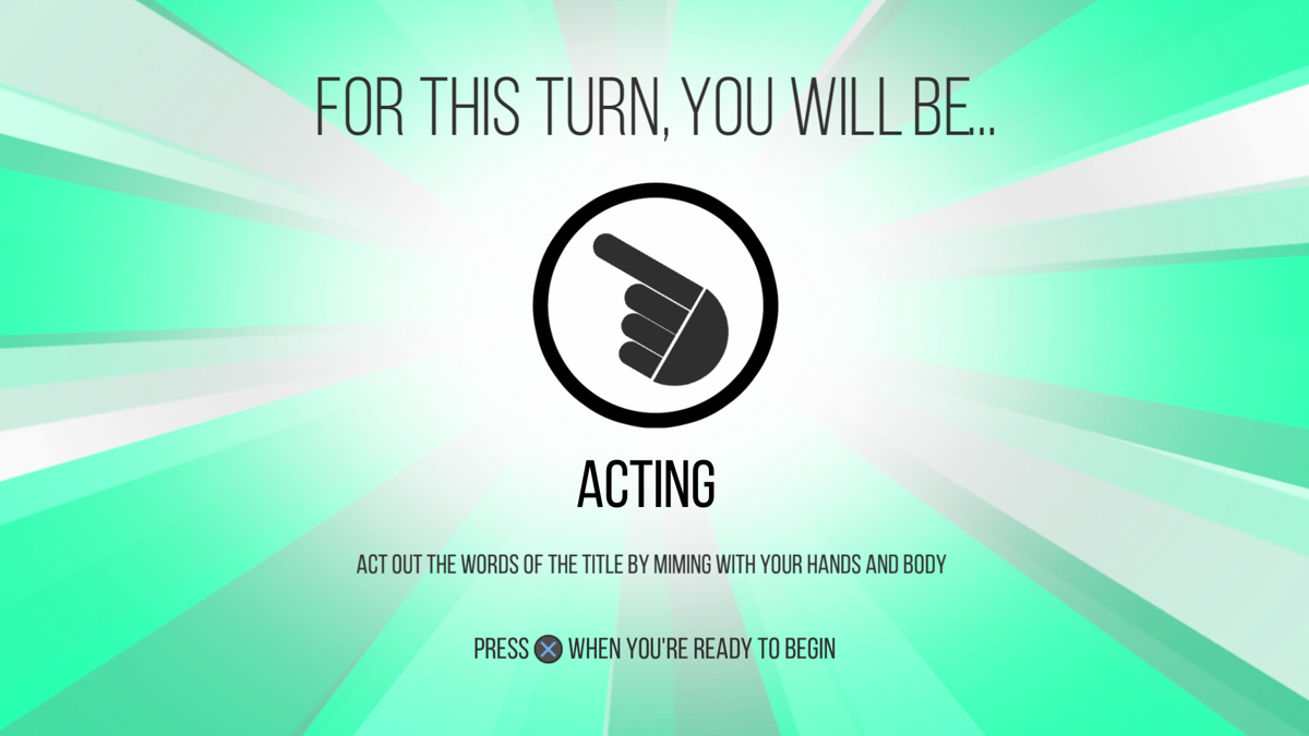 Act It Out! A Game of Charades (PlayStation 4) screenshot: Before the round starts players will receive a brief introduction on what to do.