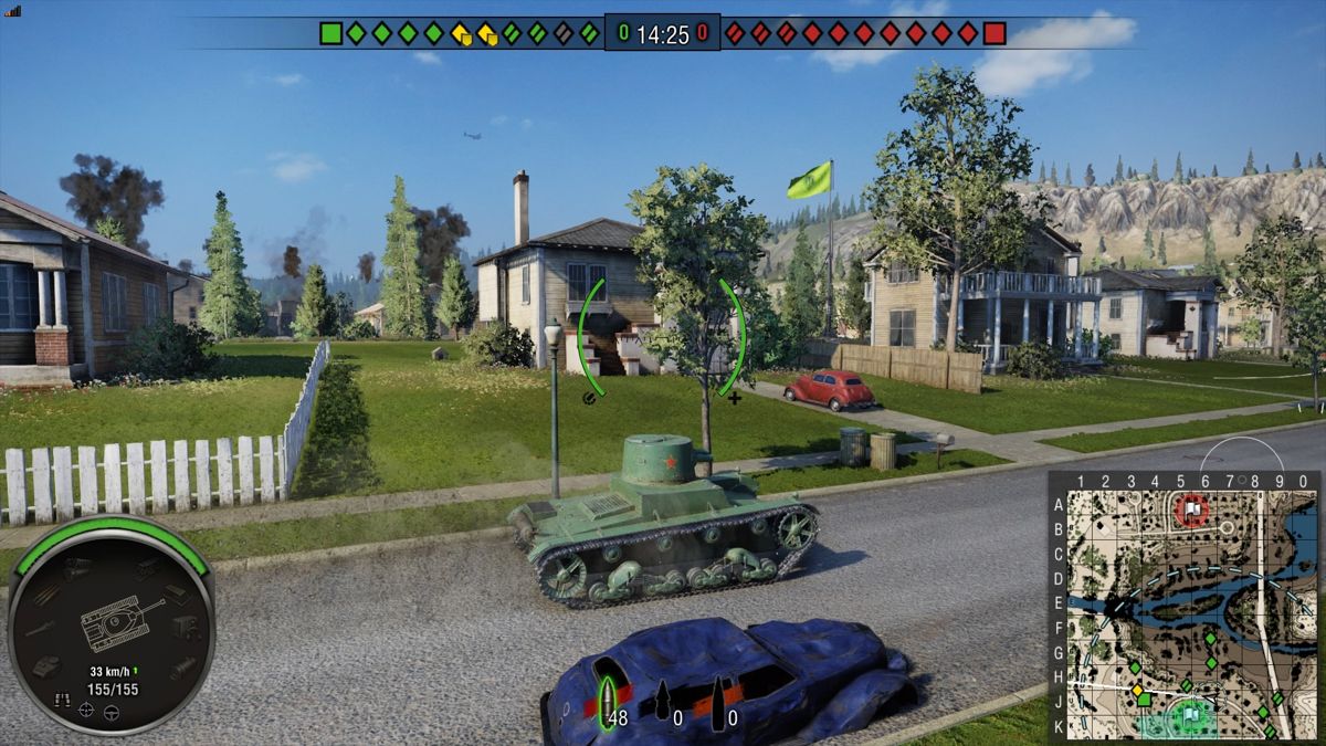 World of Tanks (PlayStation 4) screenshot: Version 1.19 - Liberty Falls new map gameplay