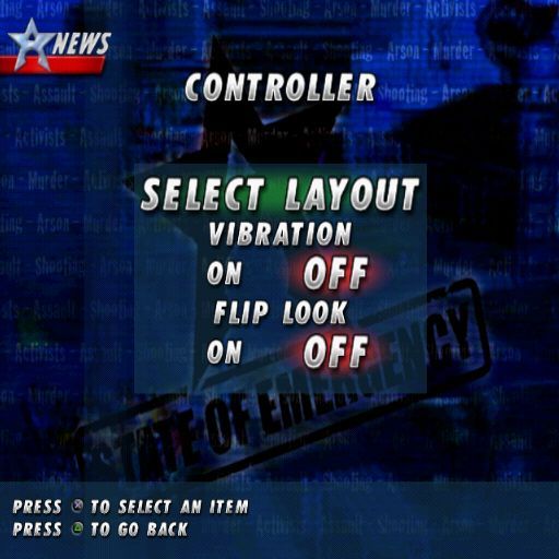 State of Emergency (PlayStation 2) screenshot: There is only one controller configuration with limited customisation options
