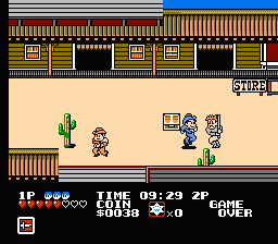 Cowboy Kid (NES) screenshot: Eliminating some guys in melee combat.
