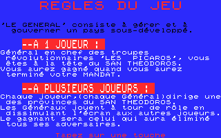 Mon Général (Thomson MO) screenshot: Rules of the game (in French)