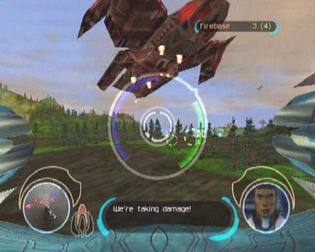 Battle Engine Aquila (PlayStation 2) screenshot: A scene from the game's introduction showing what combat looks like