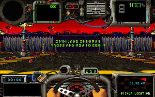 Quarantine II: Road Warrior (DOS) screenshot: Welcome to OmniLand, the theme park with several major differences.