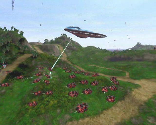 Battle Engine Aquila (PlayStation 2) screenshot: A scene from the game's introduction showing what the terrain looks like