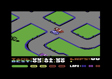 Fast Tracks: The Computer Slot Car Construction Kit (Commodore 64) screenshot: Collision at the junction