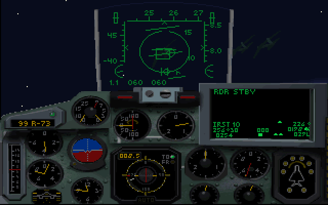 MiG-29: Deadly Adversary of Falcon 3.0 (DOS) screenshot: Cockpit view of the MiG-29 Fulcrum