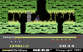 H.E.R.O. (Commodore 64) screenshot: Exploring the mine shaft