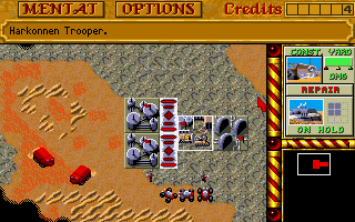 Dune II: The Building of a Dynasty (Amiga) screenshot: Need more credits for radio outpost.