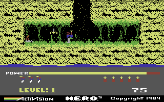 H.E.R.O. (Commodore 64) screenshot: Located one of the trapped miners