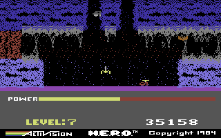 H.E.R.O. (Commodore 64) screenshot: Sinking into the lava...