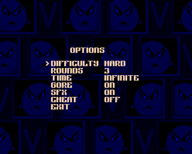 Mortal Kumquat III (Amiga) screenshot: Rigged options screen