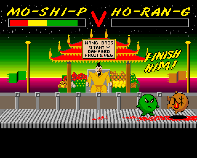 Mortal Kumquat III (Amiga) screenshot: Green character Mo-Shi-P wins!