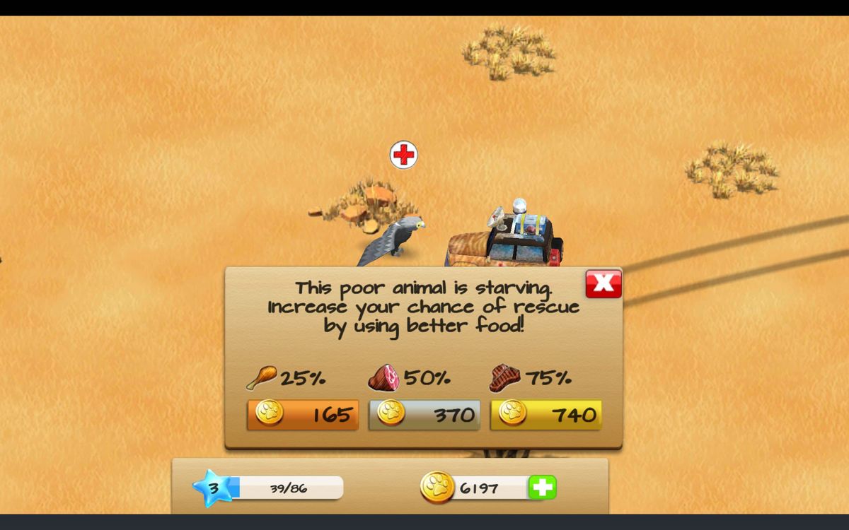 Wonder Zoo: Animal & Dinosaur Rescue (Android) screenshot: Drop food and increase the chances of capturing the animal.