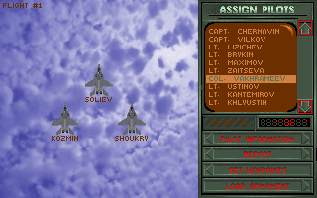 MiG-29: Deadly Adversary of Falcon 3.0 (DOS) screenshot: Assign Pilots screen